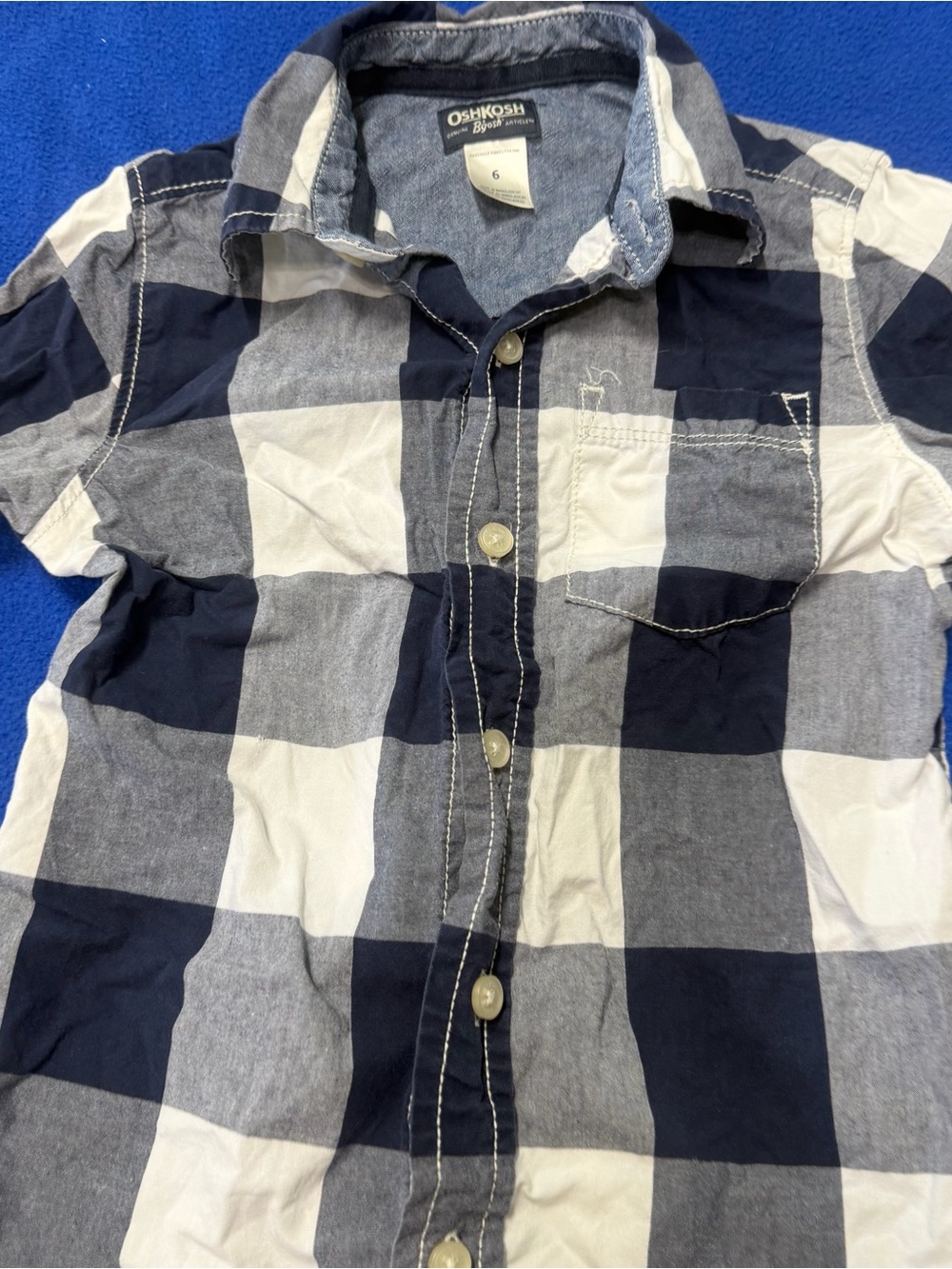 OshKosh B'gosh Navy, White, gray & blue Plaid Button-Down Shirt 6 may have spots